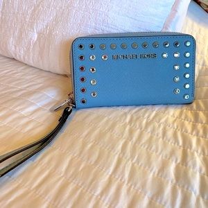 EUC Michael Kors Blue Jeweled & Studded Wristlet